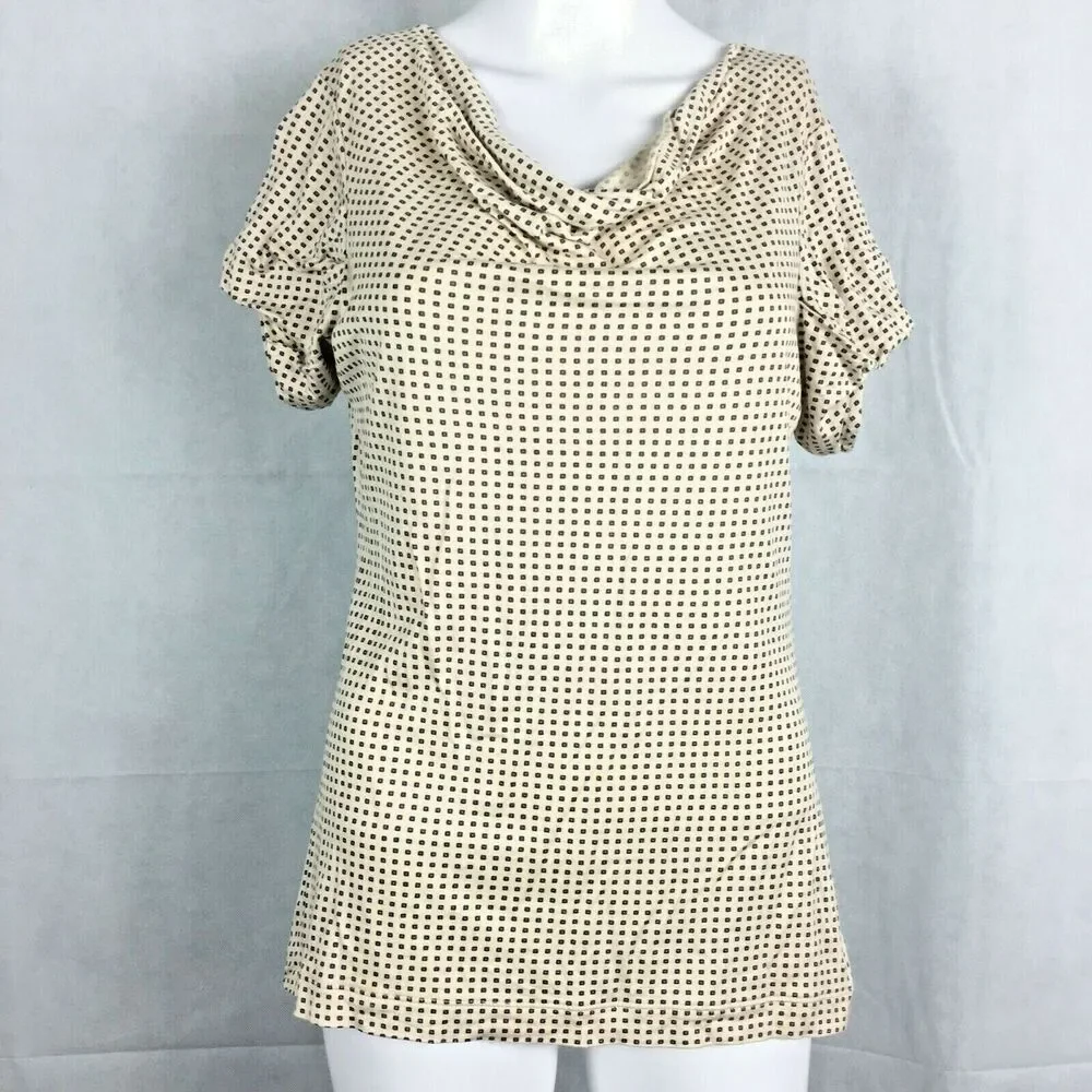 Banana Republic Shirt Womens Sz M Tan Brown Puff Sleeve Jersey Knit Short Sleeve